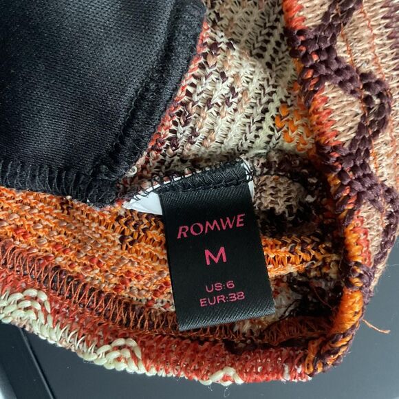 Romwe Orange and Brown Striped Halter Crop Top Festival Boho Size Medium - Picture 3 of 3